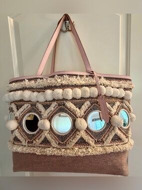 Must Have! Rebecca Minkoff Boho Dreamy Tote Bag with Mirrors, & Pom Poms